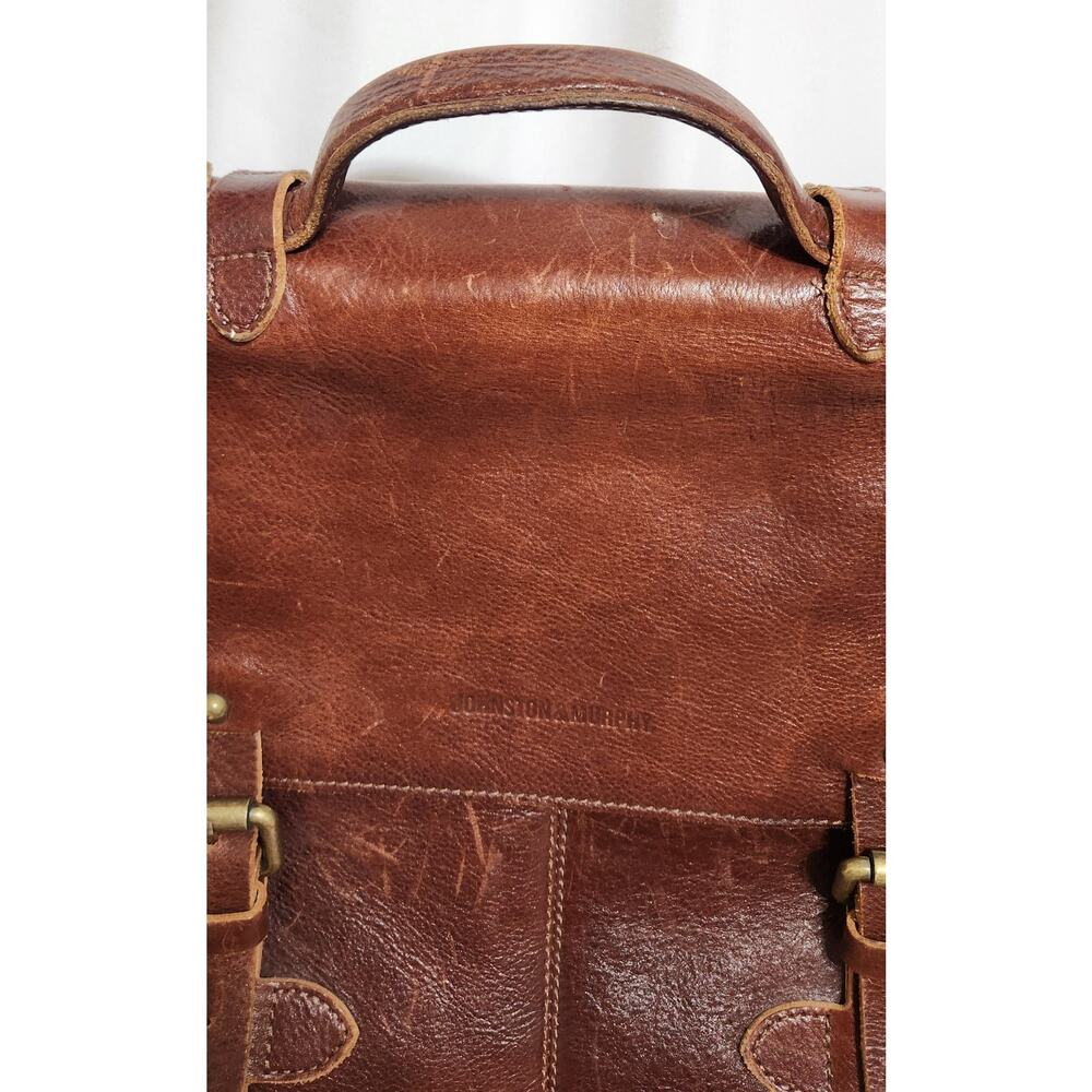 Johnston Murphy Vintage Brown Leather Laptop Briefcase Messenger Bag - Picture 6 of 13